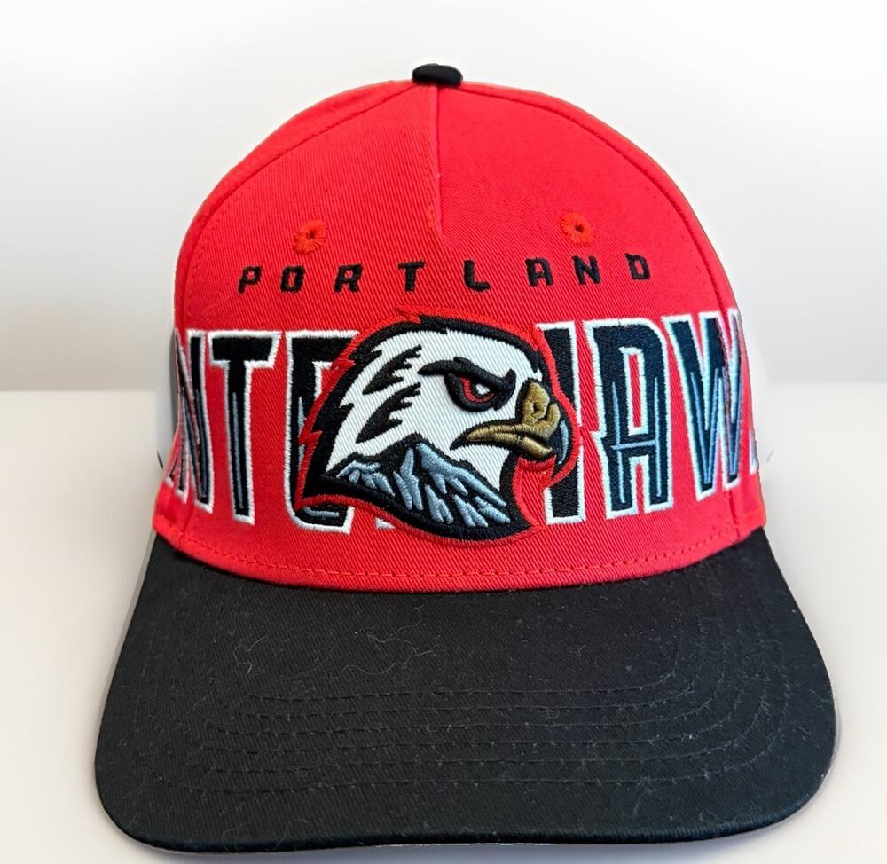 Portland Gear Winterhawks Mens Red Black Embroidered Adjustable SnapBack Hat Cap